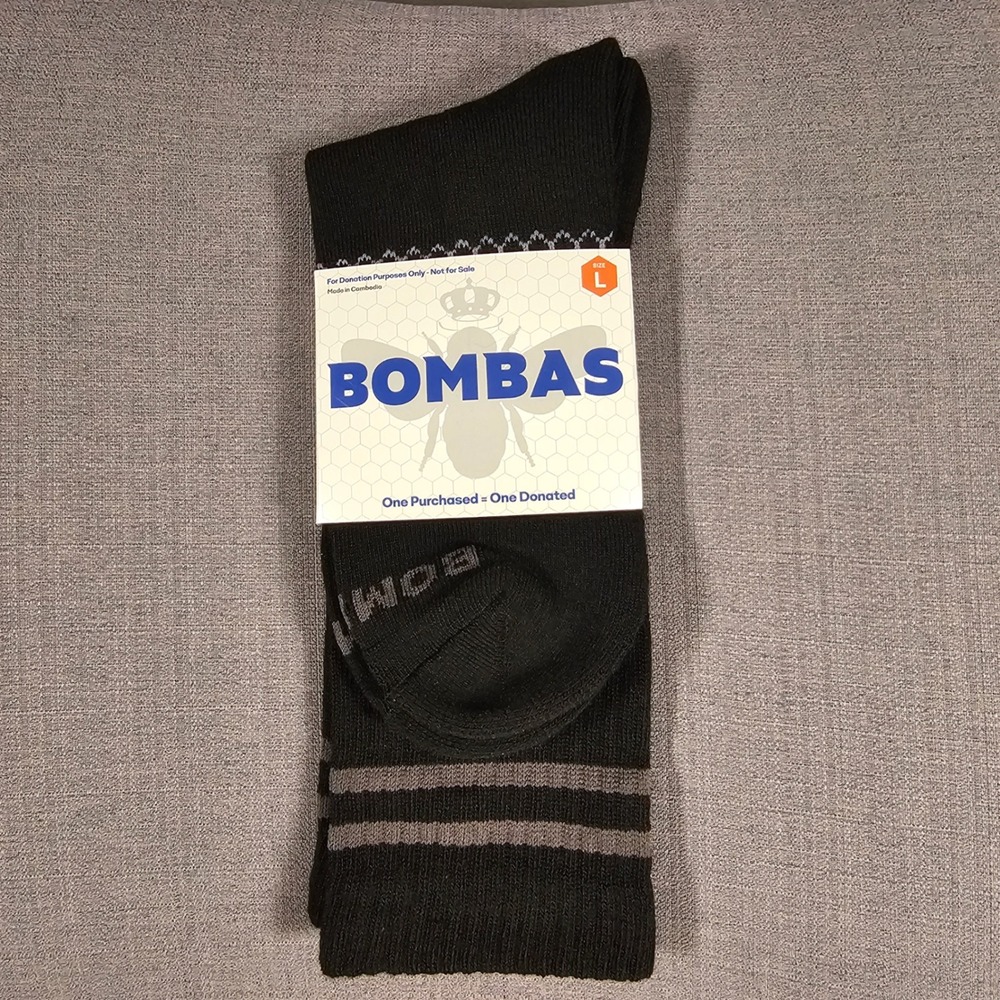 Bombas Men's Crew Socks Black Size Large L Cushioned New Donation Version
